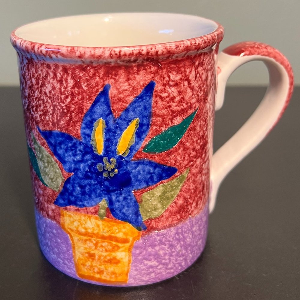 VTG Certified International Ceramic Floral Coffee Mug Painted Flower Pot 16oz